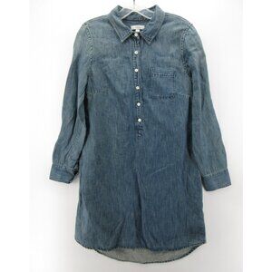 J Crew Dress 4 Linen Blend Popover Shirt Tunic Denim Collared Pocket